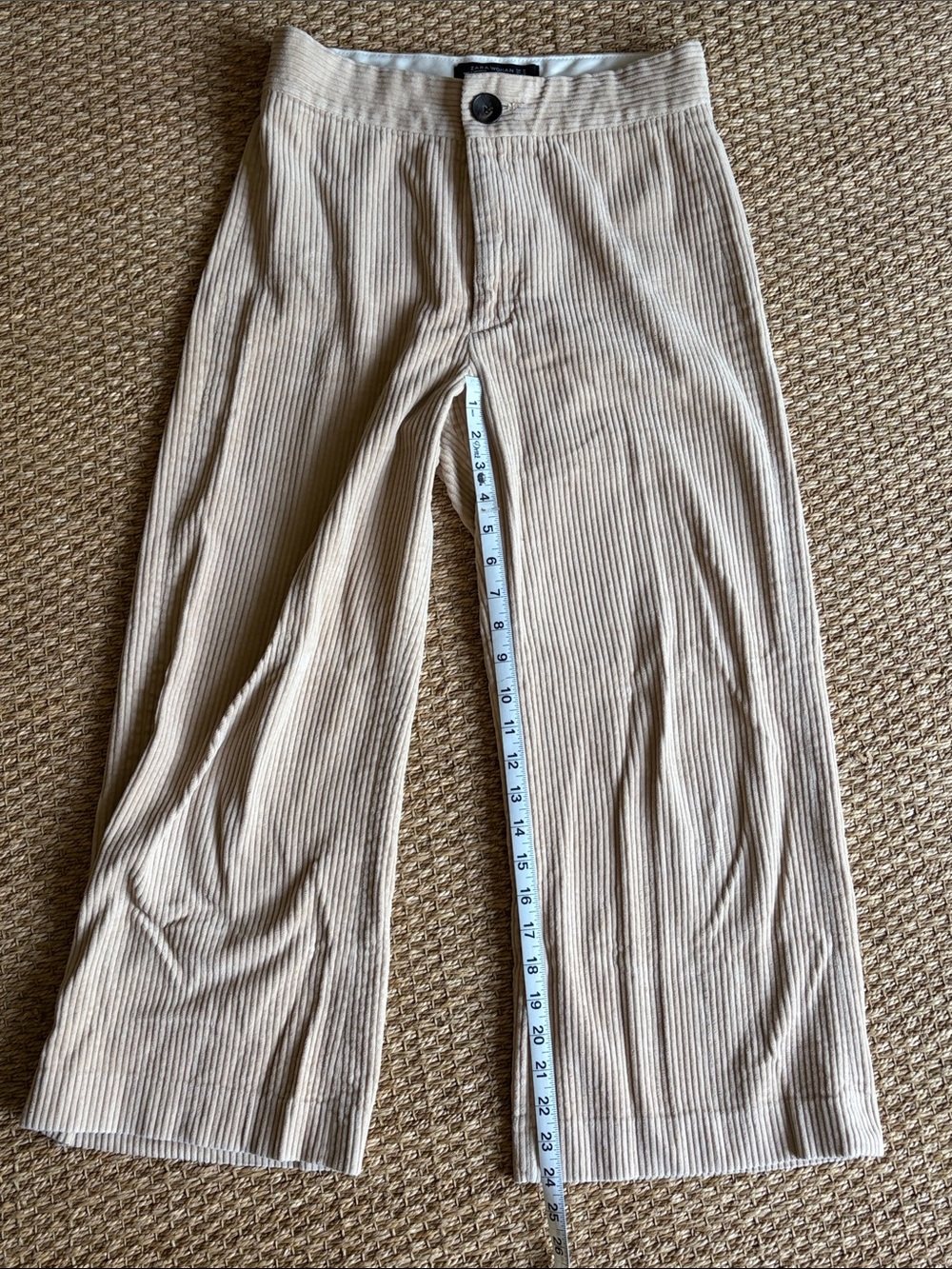 Zara Cream Corduroy Wide-Leg Pants